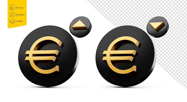 Euro-Symbol mit Pfeilen nach oben und unten, goldene 3D-Illustration