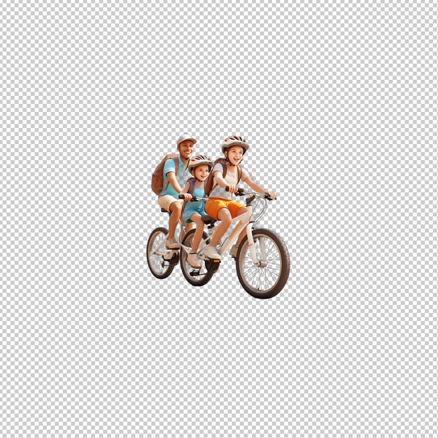 PSD european family biking 3d estilo de dibujos animados de fondo transparente