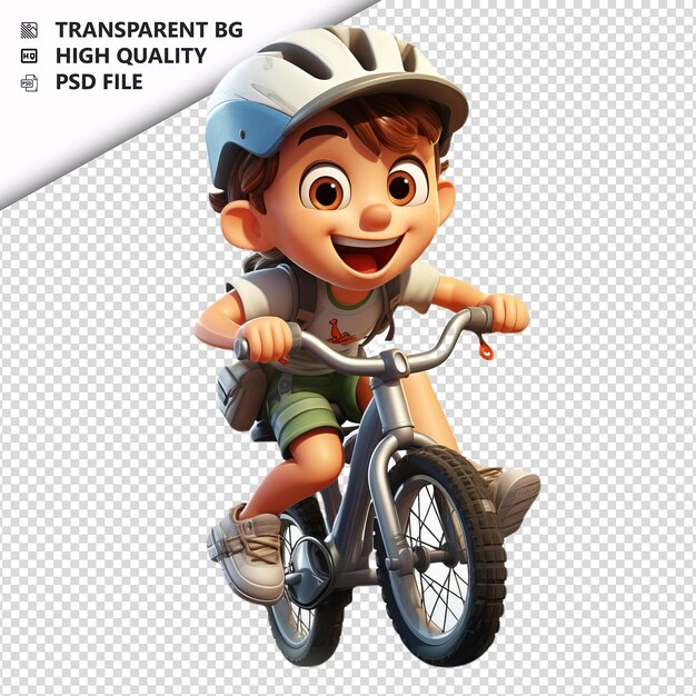 PSD european kid biking 3d estilo de dibujos animados con fondo blanco iso