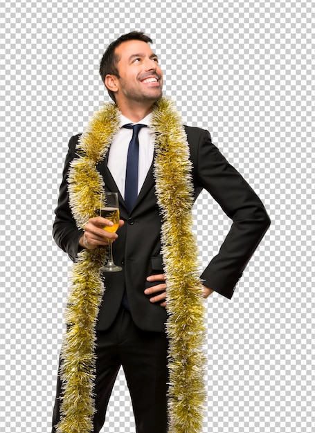 Événement De Vacances De Noël. Homme Au Champagne Pour Célébrer Le Nouvel An 2019