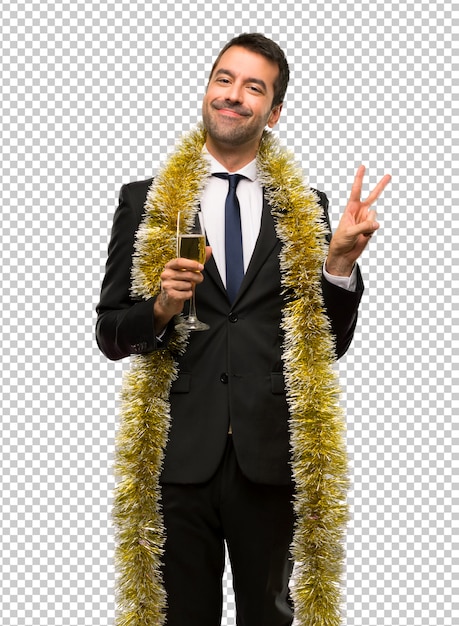 Événement De Vacances De Noël. Homme Au Champagne Pour Célébrer Le Nouvel An 2019