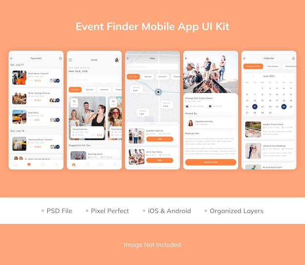 PSD event finder mobile app ui-kit