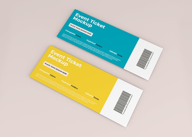 Event-Ticket-Mockup-Design in 3D-Rendering isoliert
