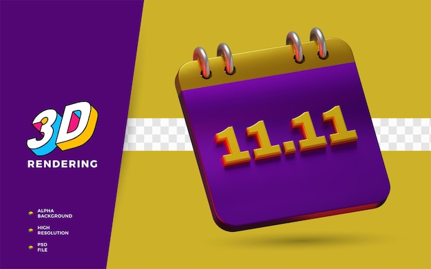 Evento 11.11 descuento del día de compras Venta flash Oferta especial Objeto de renderizado 3d