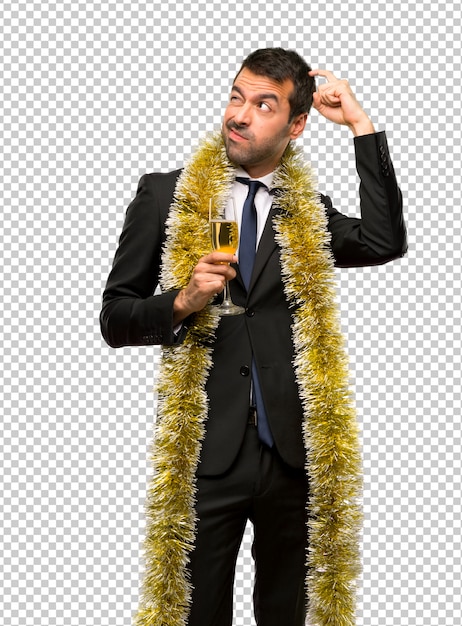 PSD evento de férias de natal. homem com champanhe comemorando o ano novo 2019