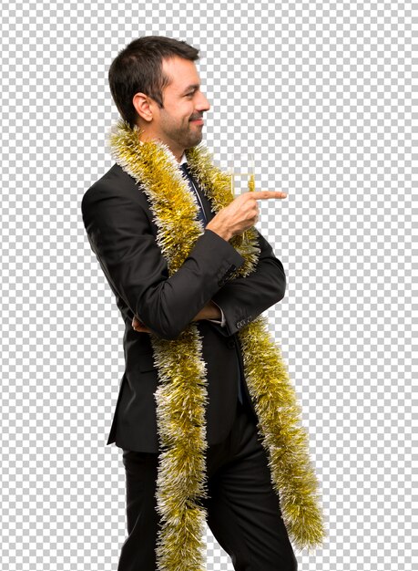 PSD evento de férias de natal. homem com champanhe comemorando o ano novo 2019