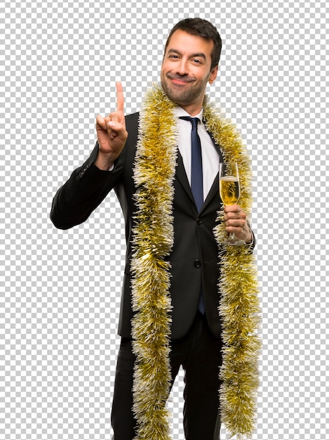 PSD evento de férias de natal. homem com champanhe comemorando o ano novo 2019