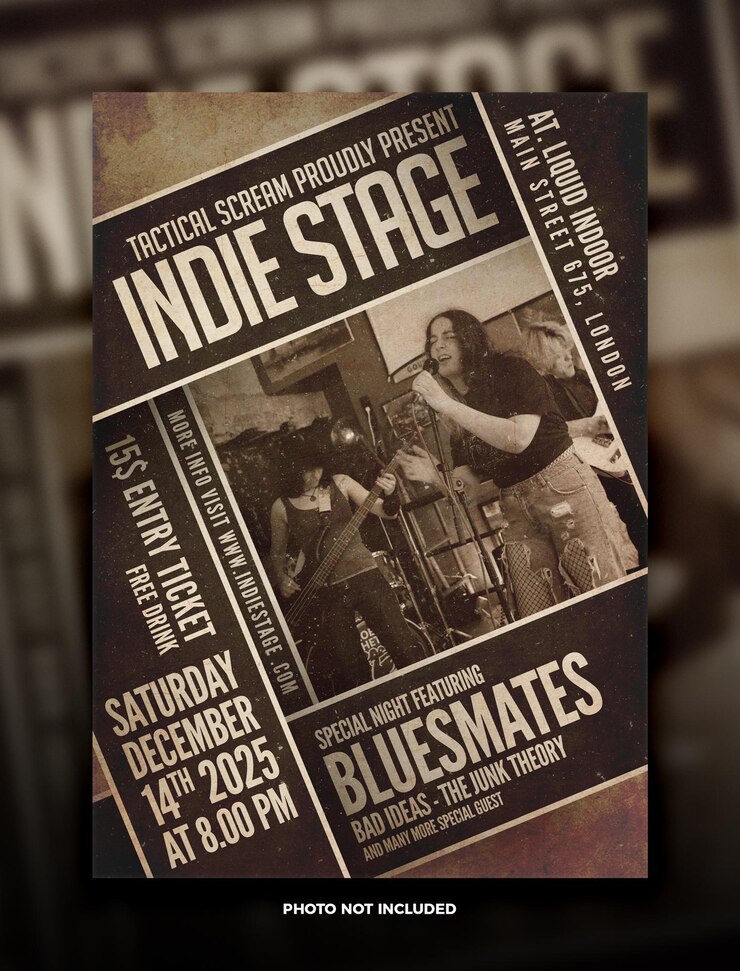 Evento de fiesta de club nocturno indie Flier A4 o plantilla de publicación de Instagram en PSD