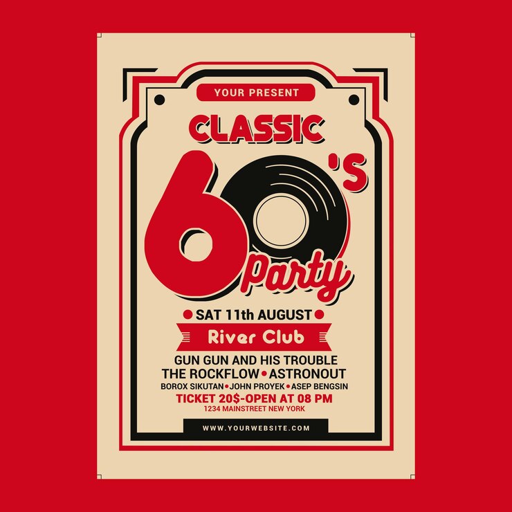 PSD evento de música retro de los 60