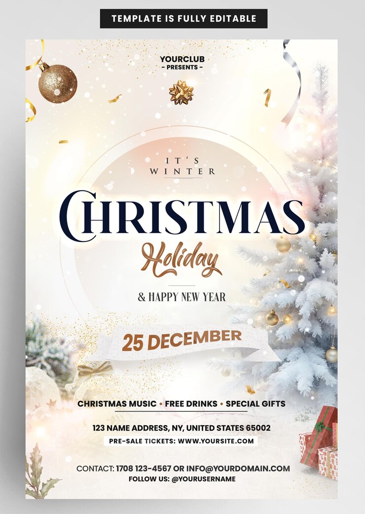 PSD evento de navidad venta de folletos plantilla vacaciones de invierno
