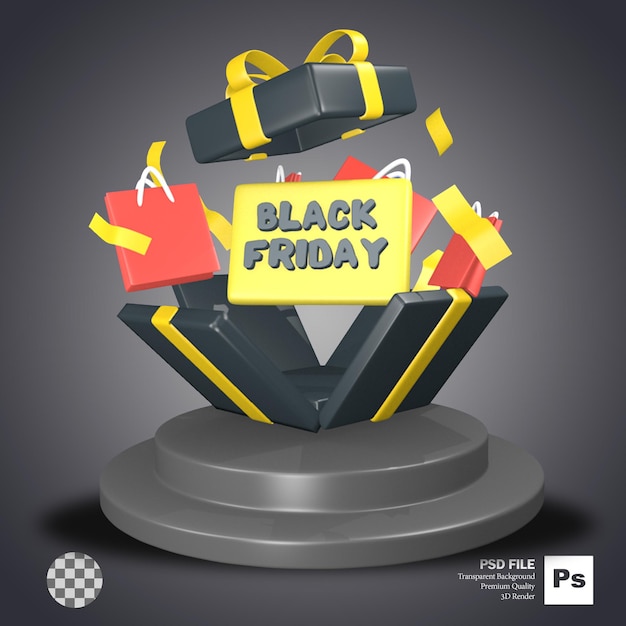 Evento de podio venta de viernes negro regalo de objeto de render 3d