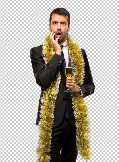 PSD evento de vacaciones de navidad hombre con champagne celebrando año nuevo 2019