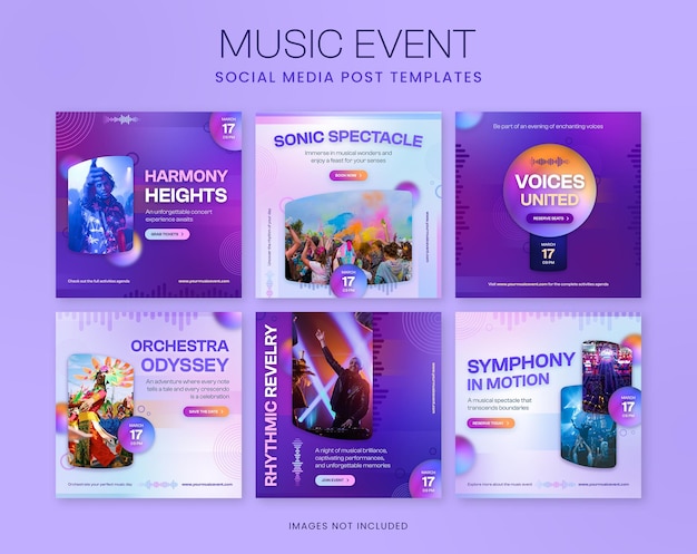 Eventos musicales y artistas de redes sociales Plantillas de publicaciones de banners para Instagram y Facebook