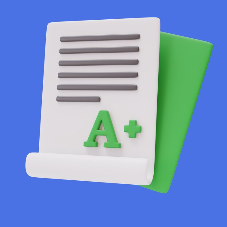 PSD exame de teste de sucesso 3d exame de papel de design de educação de ícone de grau perfeito com elementos escolares a mais