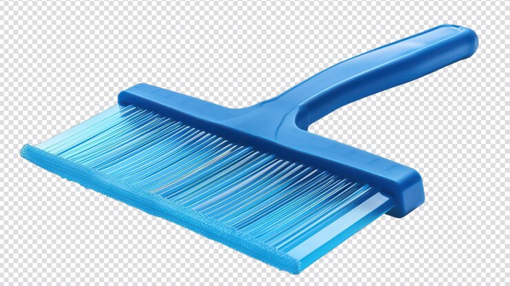 PSD excavador de plástico con mango azul aislado sobre fondo blanco para limpieza