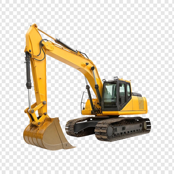 PSD excavadora amarilla aislada en un archivo png de fondo transparente