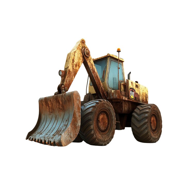 PSD excavadora enferrujada em fundo transparente