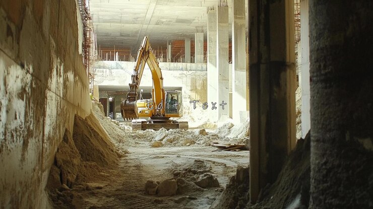 PSD excavadora num local de demolição de edifícios