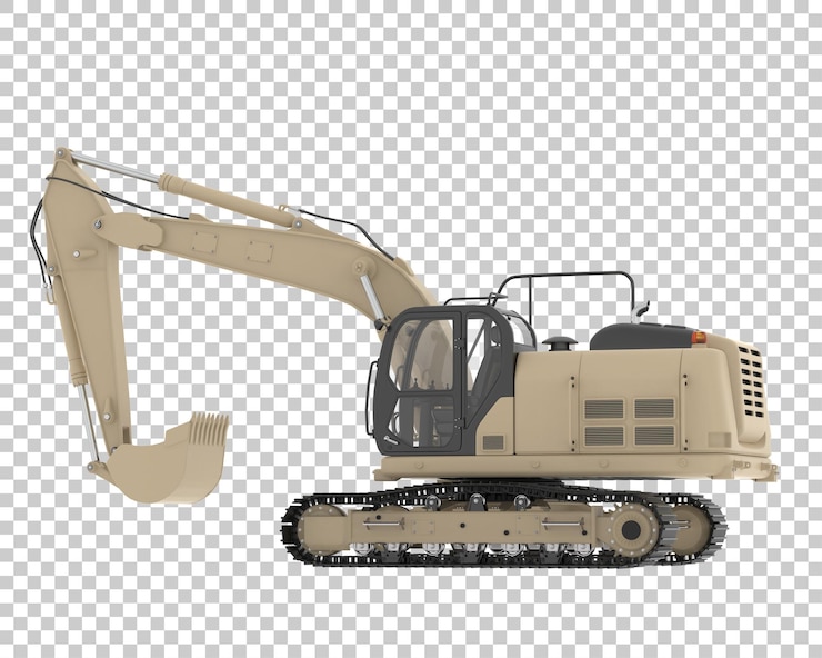 PSD excavadora de orugas en la ilustración de renderizado 3d de fondo transparente