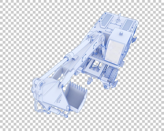 Excavadora de ruedas sobre fondo transparente Ilustración de renderizado 3d