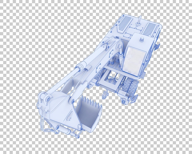 Excavadora de ruedas sobre fondo transparente ilustración de renderizado 3d