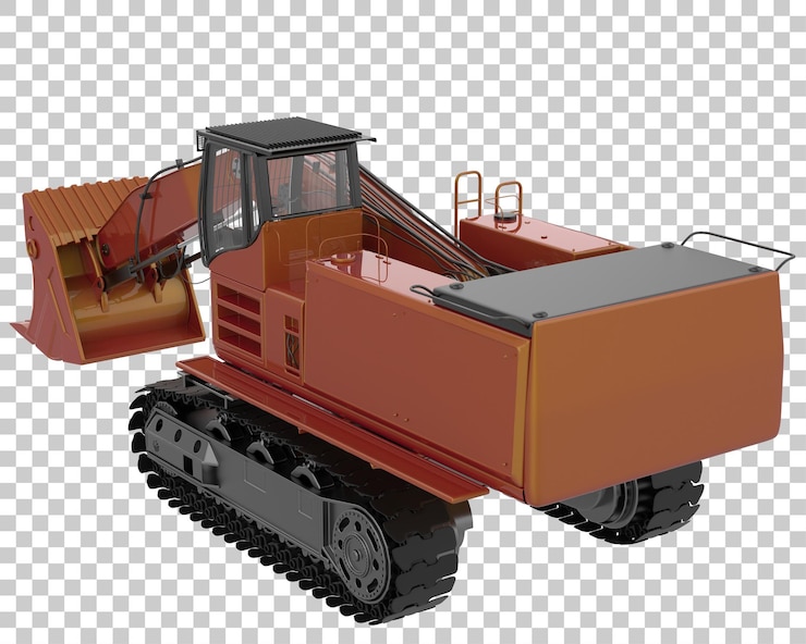 PSD excavadora sobre fondo transparente ilustración de renderizado 3d