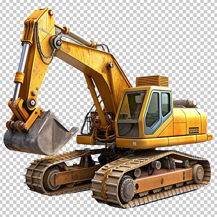 PSD excavadora de vía png aislada en un fondo transparente