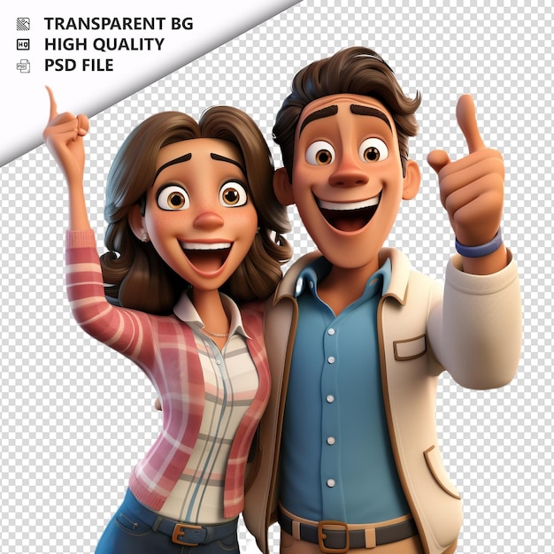 PSD excitada pareja latina en 3d estilo de dibujos animados fondo blanco es