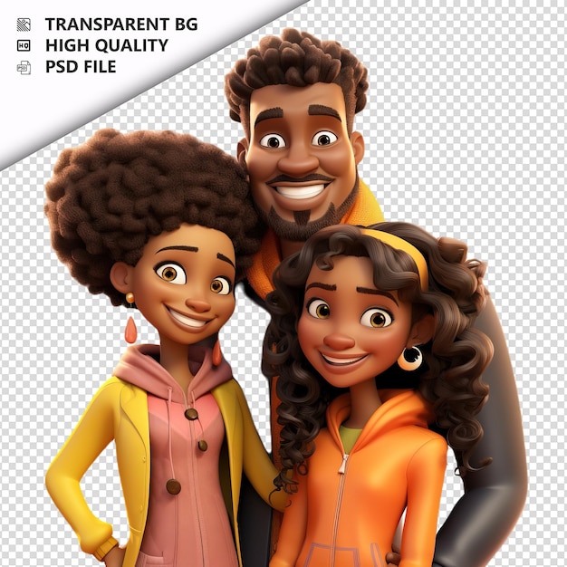 PSD excitante família negra 3d cartoon estilo fundo branco i