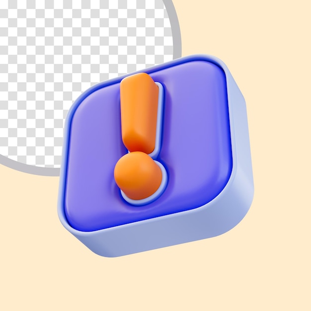 Exclamation cube badge icon 3d render concepto para advertir señal de alerta de atención incorrecta