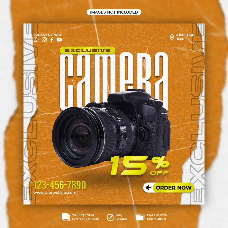 PSD exclusivo banner de cámara cuadrado plantilla de redes sociales de transmisión de publicaciones