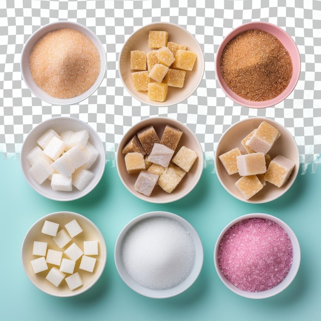 PSD se exhiben una variedad de diferentes tipos de azúcar y dulces