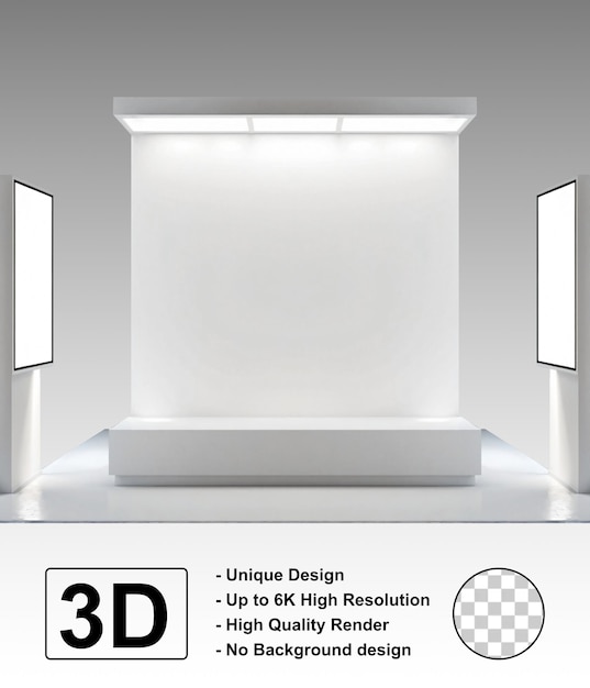 Exhibición de la cabina del evento Tabla de anuncios de color blanco para el diseño de maquetas de logotipo y marca 3D realista