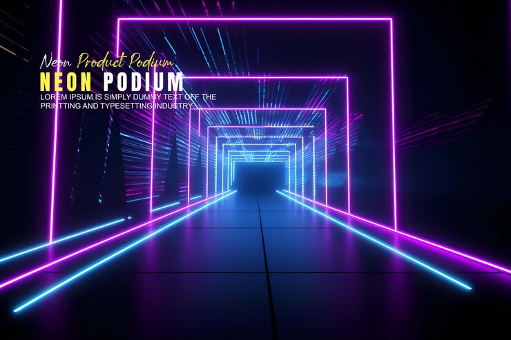 PSD exhibición de la etapa del podio futurista presentación de producto de maqueta con exhibición de producto de escena de luz de neón