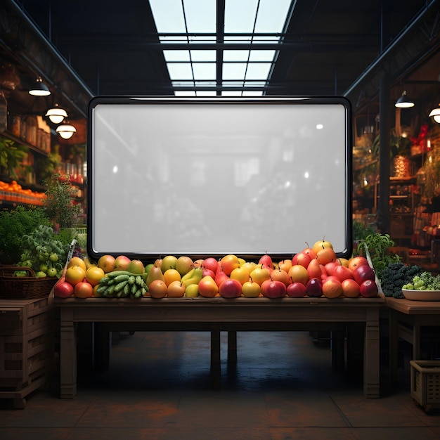 PSD una exhibición de frutas y verduras en una tienda.