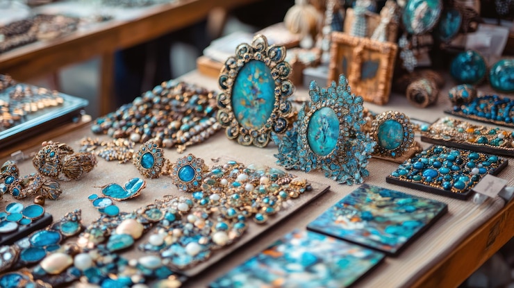 PSD exhibición de joyas y artículos decorativos de turquesa