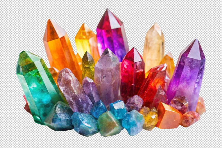 PSD exhibición de piedras preciosas o minerales de cristal afilado de colores