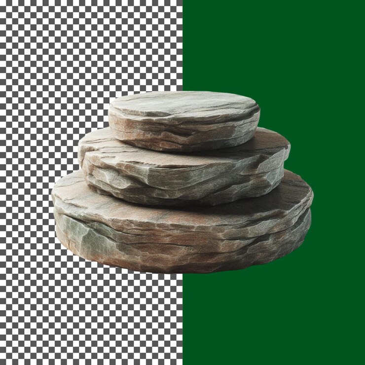 PSD exhibición de podio de piedra plataforma redonda de textura de piedra realista para exhibición de productos en fondo transparente
