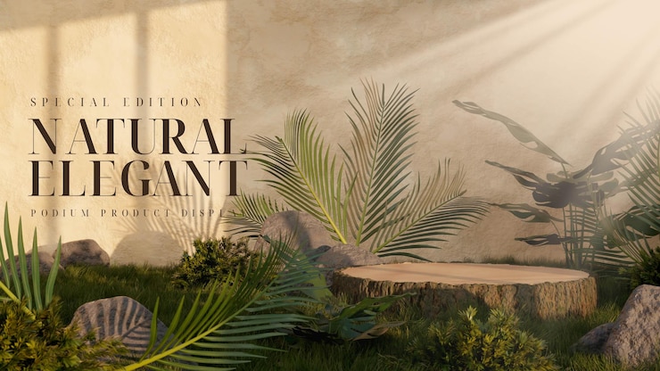 PSD exhibición del producto del podio de la sala del jardín elegante natural