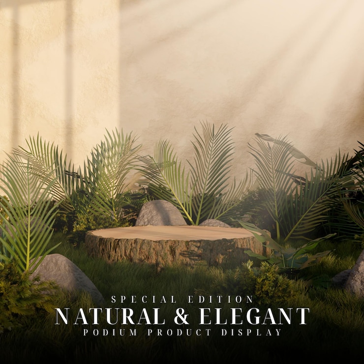 PSD exhibición del producto del podio de la sala del jardín elegante natural