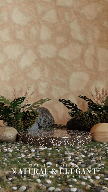 Exhibición de productos de podio de grava y terrazo elegante natural