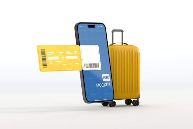 Exibição de maquete com novo telefone e cartão de embarque um conceito de viagem