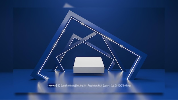 exibição de pódio de cena de renderização 3D futurista moderno e abstrato geométrico com cor azul