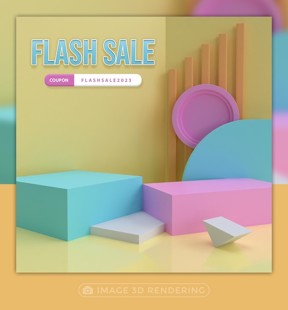Exibição de produto de renderização 3D com banner de desconto