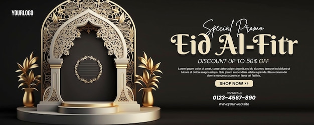 Exibição de produtos no pódio feliz eid alfitr