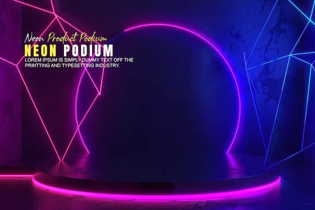 Exibição do palco do pódio da cena de néon apresentação de produto de maquete com dispaly de cena de luz de néon