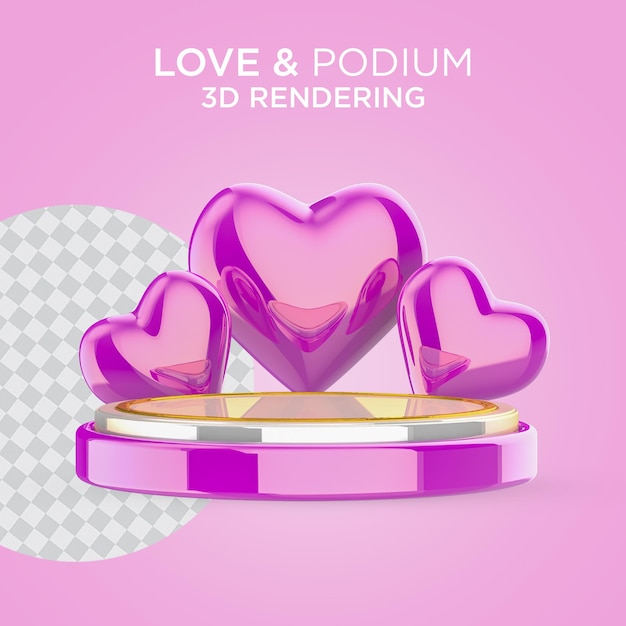 Exibição promocional de produto de pódio realista 3d com coração 3d