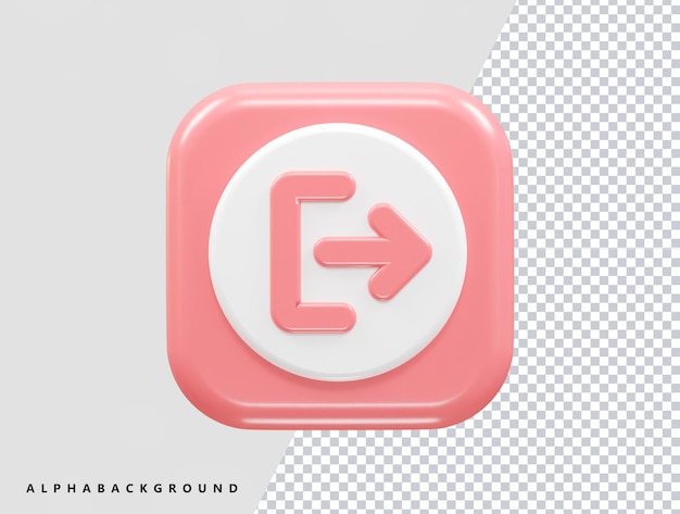 Exit-Icon-Logout 3D-Illustration, die transparent dargestellt wird