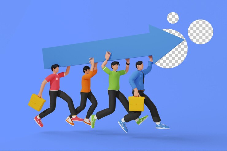 PSD éxito y mejora del equipo. ilustración 3d
