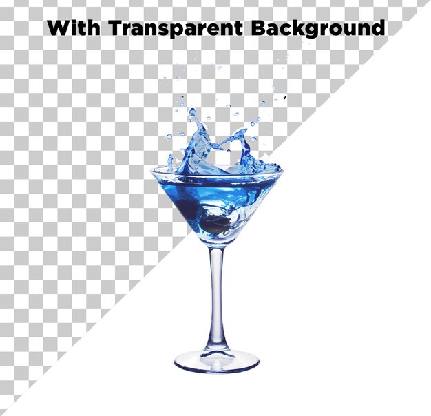 Exotic Blue Cocktail Splash in un vetro PNG PSD Isolato su sfondo trasparente